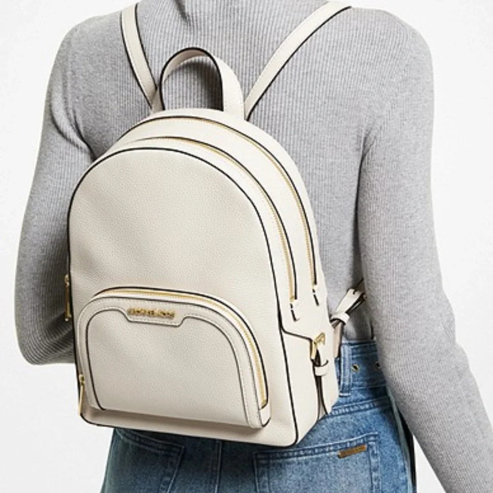 Michael Kors Jaycee Medium Pebbled Leather Backpack Light Cream
